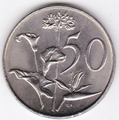 Africa de Sud 50 centi 1988 flora floare diametru 28 mm a.UNC/UNC foto
