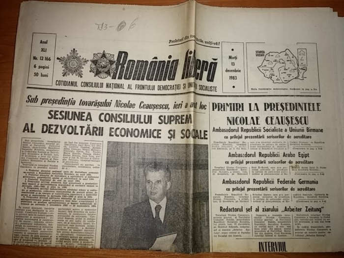 ziarul romania libera 13 decembrie 1983 - cuvantarea lui ceausescu