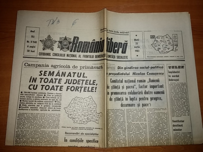 ziarul romania libera 22 martie 1983