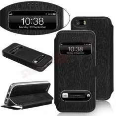 Husa Magnetica Neagra Black Flip PU Wallet Piele Ecologica Leather Pouch Cover Case For iPhone 5 5S + Folie cadou Modle 2014 foto