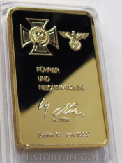 Bullion bar lingou Adolf Hitler semnatura Crucea de fier nazy foto