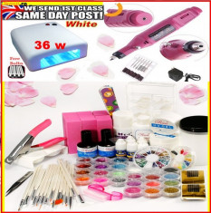 MEGA KIT MANICHIURA SET UNGHII FALSE GEL UV ,PILA ELECTRICA ,LAMPA 36W PRIMER,DEGRESANT,TOP COAT,LIPICII, 100 TIPS,PENSULE foto