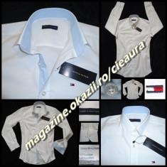 CAMASA ALBA BARBATEASCA SLIM FIT FIRMA BRAND TOMMY HILFIGER INTERIOR GULER MANSETE BLEU CAMBRATA ELASTICA CAMASI BARBATI NEW EDITION foto