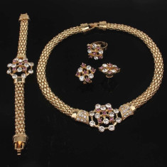Statement-Set de bijuterii Aur placat 18k, Cristale Swarovski : cercei, colier, bratara,inel- cod 338 foto
