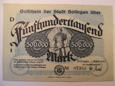 500000 mark 1923 Germania , notgeld Stadt Solingen , 100.000 marci / 07383 foto