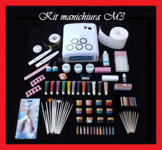 Kit M3 -Lampa UV 36w+3 Gel UV 12 geluri colorate topcoat cleanser primer 15 pensule benzi deor catifea batoane fimo strasuri foto