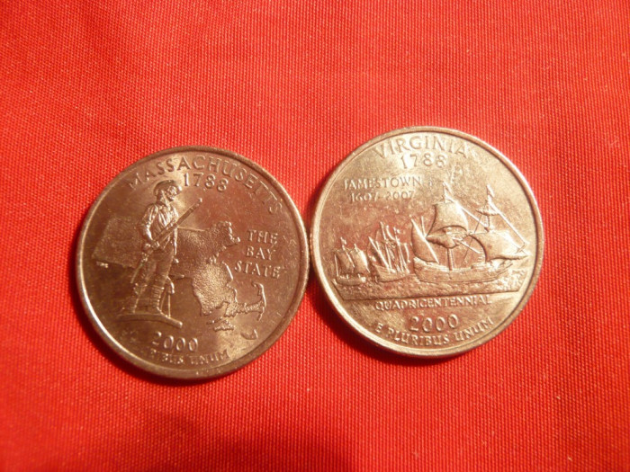 Set 25 Centi Comemorativ Massachusetts si Virginia 2000 SUA