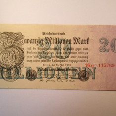 20 milioane marci Germania 1923, bancnota 20 millionen mark marci / 115769