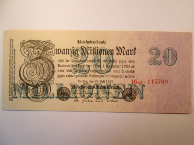 20 milioane marci Germania 1923, bancnota 20 millionen mark marci / 115769 foto