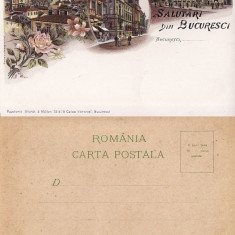 Salutari din Bucuresti -Banca Nationala, Palatul Regal- litografie