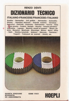 RENZO DENTI - DIZIONARIO TECNICO ITALIANO FRANCESE, FRANCESE ITALIANO / DICTIONNAIRE TECHNIQUE / DICTIONAR TEHNIC ITALIAN FRANCEZ, FRANCEZ ITALIAN foto