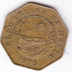 Malta 25 CENTS 1975 moneda URIASA 29 mm cu 8 laturi COTATIE RIDICATA foto