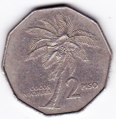 Filipine Philippines 2 PISO 1983 moneda cu 10 laturi flora palmier foto