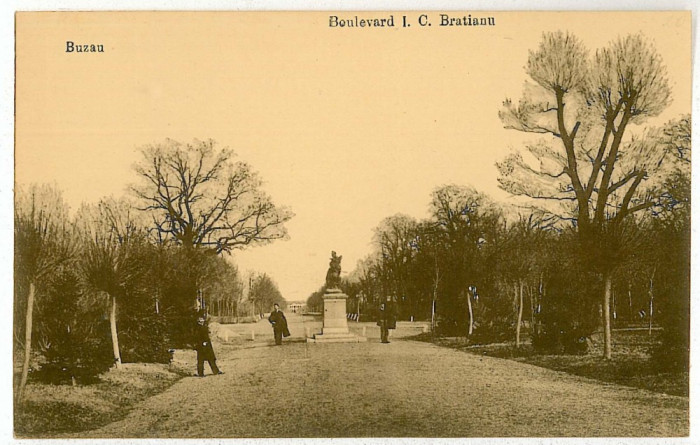 1885 - BUZAU, B-dul Bratianu, statue - old postcard - unused