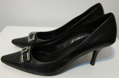 Pantofi dama CALVIN KLEIN, piele naturala, ORIGINALI, marimea 39-40, negri, toc comod - MODEL OFFICE!!! foto