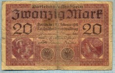 378 BANCNOTA - GERMANIA - 20 MARK - anul 1918 -SERIA 3160668 -starea care se vede