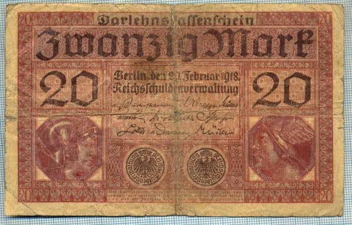 378 BANCNOTA - GERMANIA - 20 MARK - anul 1918 -SERIA 3160668 -starea care se vede