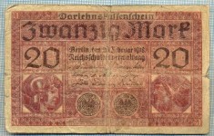 377 BANCNOTA - GERMANIA - 20 MARK - anul 1918 -SERIA 3531307 -starea care se vede