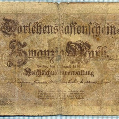 382 BANCNOTA - GERMANIA - 20 MARK - anul 1914 -SERIA 6179013 -starea care se vede