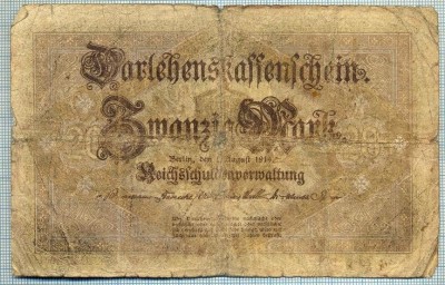 382 BANCNOTA - GERMANIA - 20 MARK - anul 1914 -SERIA 6179013 -starea care se vede foto