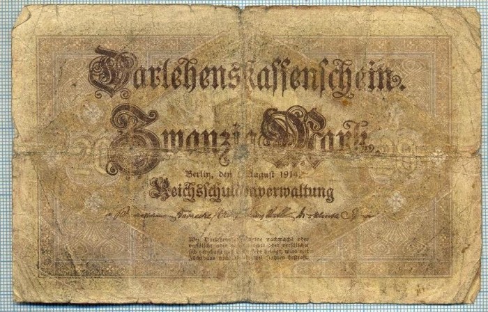 382 BANCNOTA - GERMANIA - 20 MARK - anul 1914 -SERIA 6179013 -starea care se vede