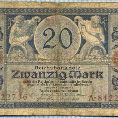 343 BANCNOTA - GERMANIA - 20 MARK - anul 1915 -SERIA 8422736 -starea care se vede