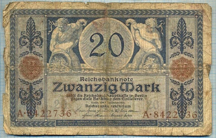 343 BANCNOTA - GERMANIA - 20 MARK - anul 1915 -SERIA 8422736 -starea care se vede