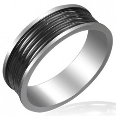 Inel din inox chirurgical argintiu decor negru YY021-NRM043-0022 foto