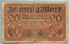 370 BANCNOTA - GERMANIA - 20 MARK - anul 1918 -SERIA 4155491-starea care se vede