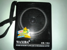 Boxa mp3 player portabila cu LANTERNA + acumulator intern 10W RREALI WAXIBA usb RADIO FM SLOT USB CARD SD /AFISAJ LCD acumulator intern -220v-baterii foto