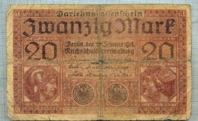 374 BANCNOTA - GERMANIA - 20 MARK - anul 1918 -SERIA 8650967 -starea care se vede foto