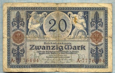 366 BANCNOTA - GERMANIA - 20 MARK - anul 1915 -SERIA 7776494 -starea care se vede foto