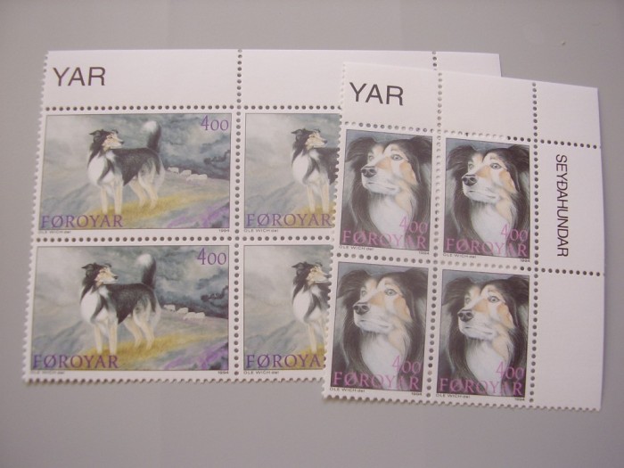 Feroe 1994 caini MI 282-283 MNH bloc de 4