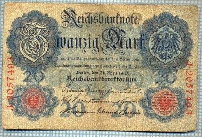 393 BANCNOTA - GERMANIA - 20 MARK - anul 1914 -SERIA 2057493 -starea care se vede foto