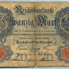 391 BANCNOTA - GERMANIA - 20 MARK - anul 1914 -SERIA 7917037 -starea care se vede