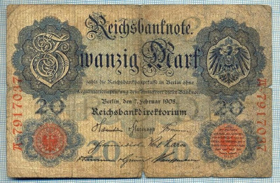 391 BANCNOTA - GERMANIA - 20 MARK - anul 1914 -SERIA 7917037 -starea care se vede foto