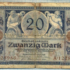 448 BANCNOTA - GERMANIA - 20 MARK - anul 1915 -SERIA 1228986 -starea care se vede