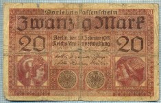 399 BANCNOTA - GERMANIA - 20 MARK - anul 1918 -SERIA 5773667 -starea care se vede