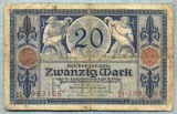 447 BANCNOTA - GERMANIA - 20 MARK - anul 1915 -SERIA 3993168 -starea care se vede