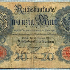 387 BANCNOTA - GERMANIA - 20 MARK - anul 1914 -SERIA 5036414 -starea care se vede