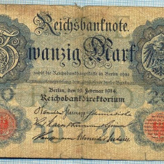 385 BANCNOTA - GERMANIA - 20 MARK - anul 1914 -SERIA 2751159 -starea care se vede