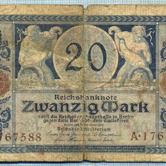 450 BANCNOTA - GERMANIA - 20 MARK - anul 1915 -SERIA 1767588 -starea care se vede