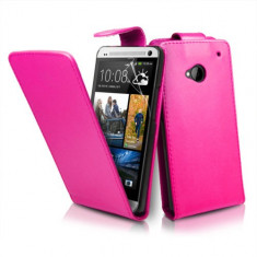 Toc/Etui Piele Eco+Folie Protectie Ecran-Roz-- HTC One M7 foto