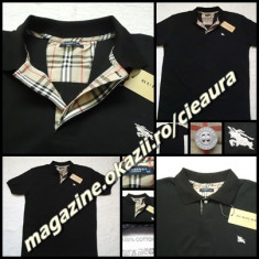 TRICOU NEGRU BARBATESC masura 5XL firma BURBERRY LONDON MANECA SCURTA GULER POLO 100% BUMBAC FENTA NASTURI IMPRIMEU CLASIC TRICOURI XXXXXL BARBATI foto