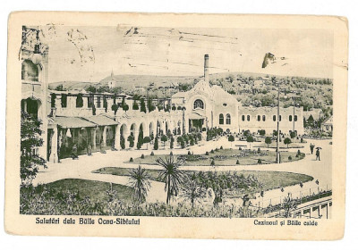1672 - SIBIU, Ocna Sibiului, baile si cazinoul - old postcard - used - 1924 foto