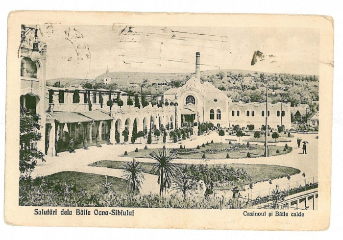 1672 - SIBIU, Ocna Sibiului, baile si cazinoul - old postcard - used - 1924