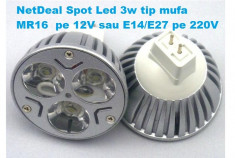 Bec spot led putere 3w , disponibile pe mufa E14/ E27 pt 220v sau pe mufa MR16 pt 12v ideale pt panouri solare fotovoltaice ,super pret oferta foto