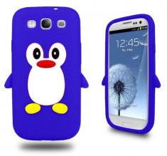 Husa Plastic Silicon+Folie Protectie Ecran- Albastru Pinguin- Penguin Soft- I9300 Galaxy S3 III foto