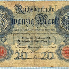 446 BANCNOTA - GERMANIA - 20 MARK - anul 1914 -SERIA 8927286 -starea care se vede