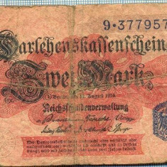 398 BANCNOTA - GERMANIA - 2 MARK - anul 1914 -SERIA 9.377957 -starea care se vede